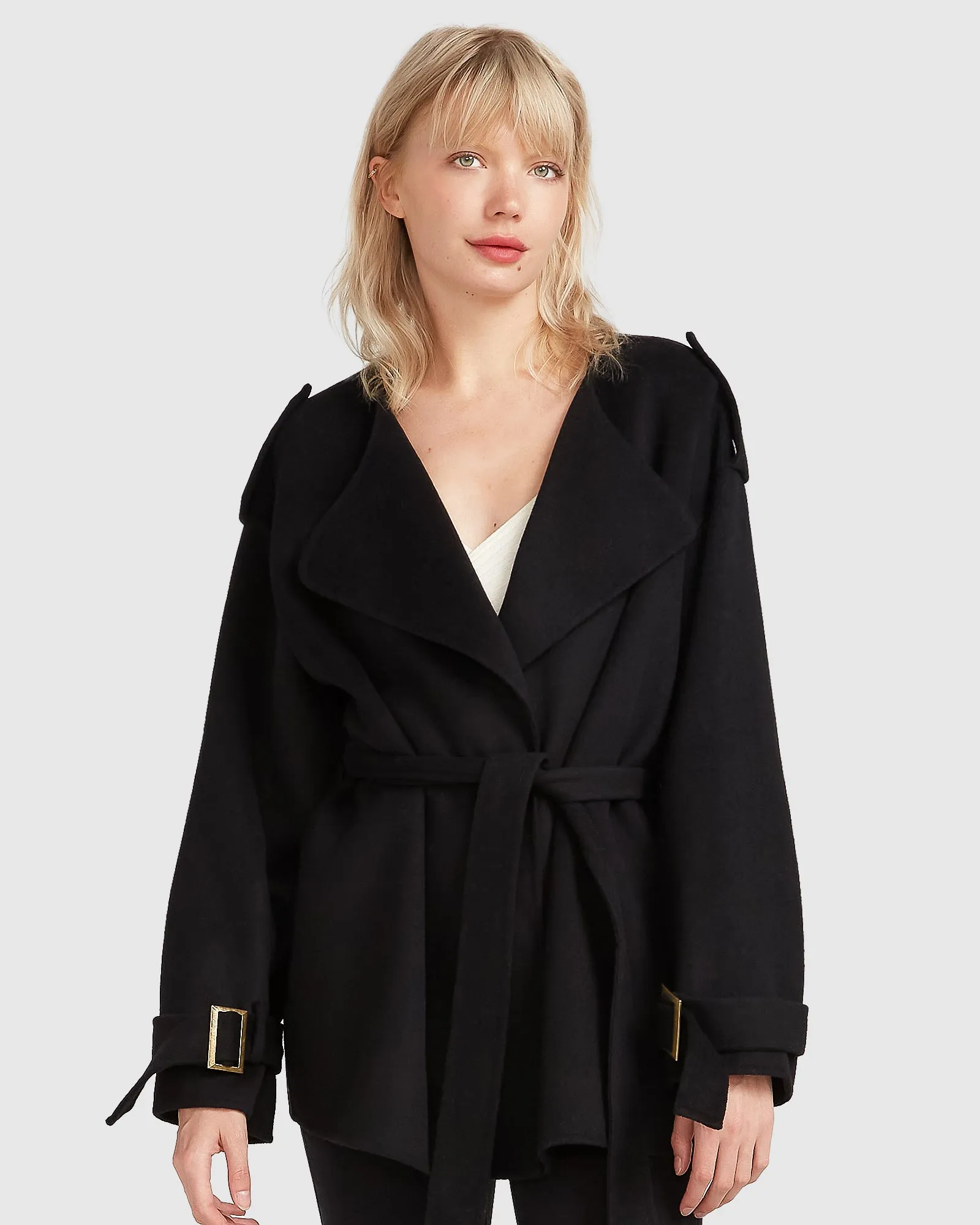 Let Me Go Collarless Coat - Black