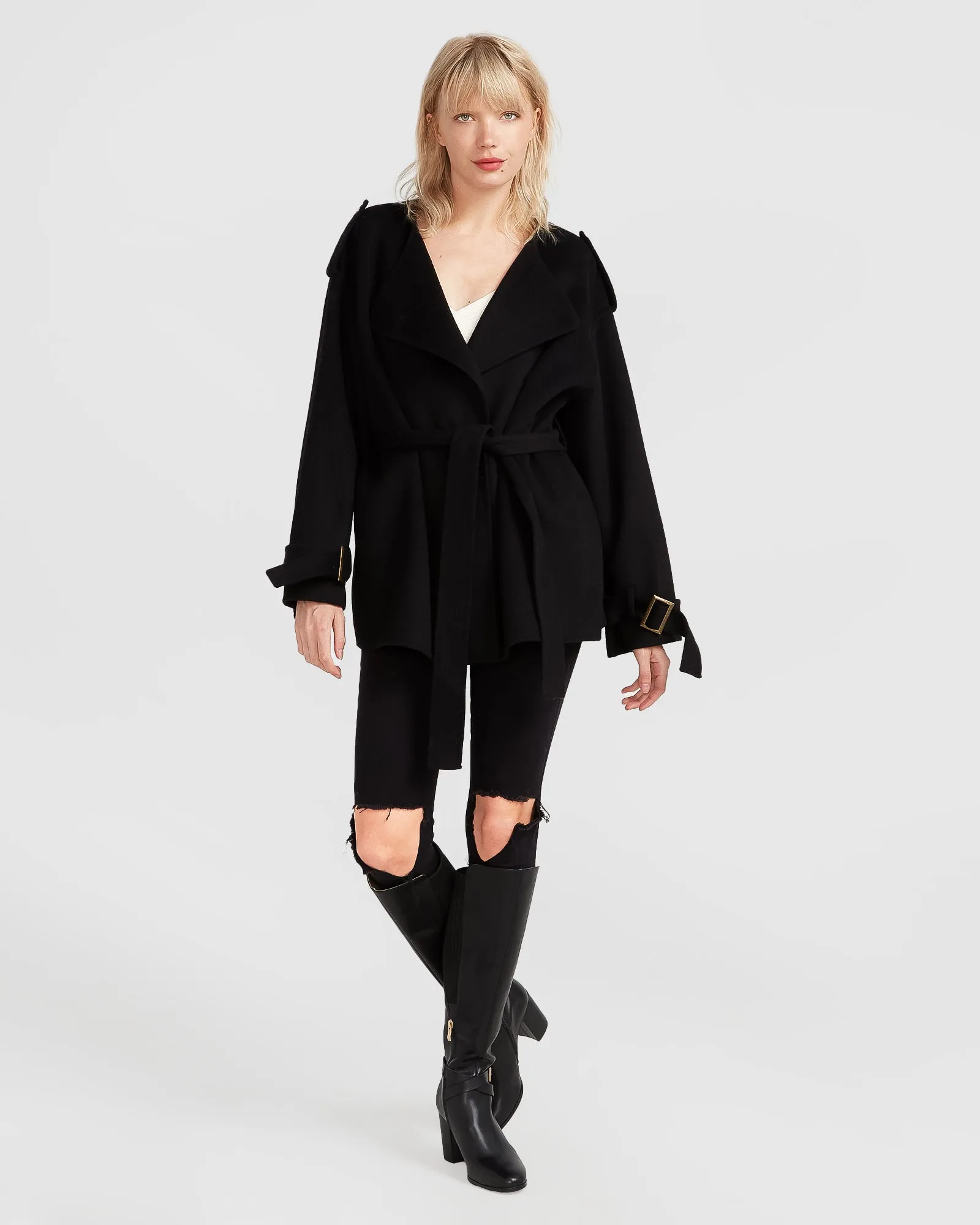 Let Me Go Collarless Coat - Black