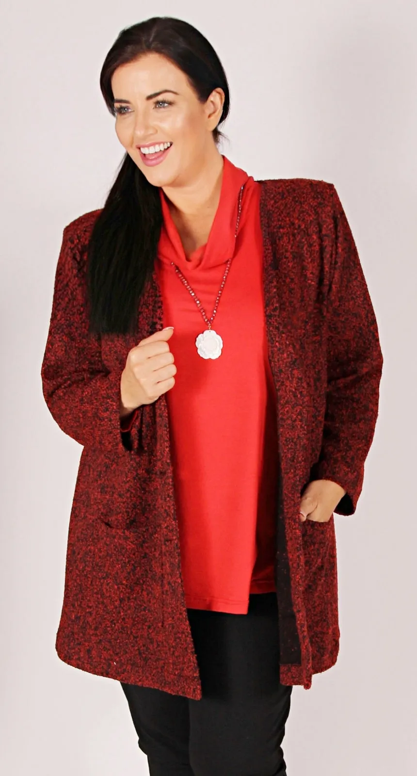 Long-Line Jacket Boucle Knit Ruby