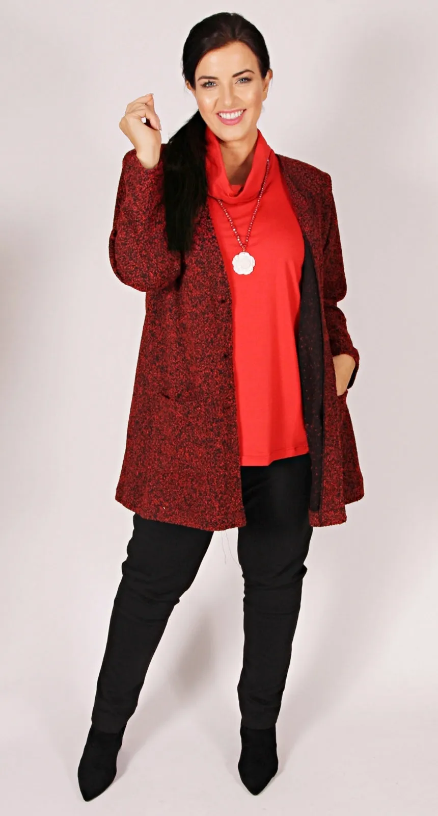 Long-Line Jacket Boucle Knit Ruby