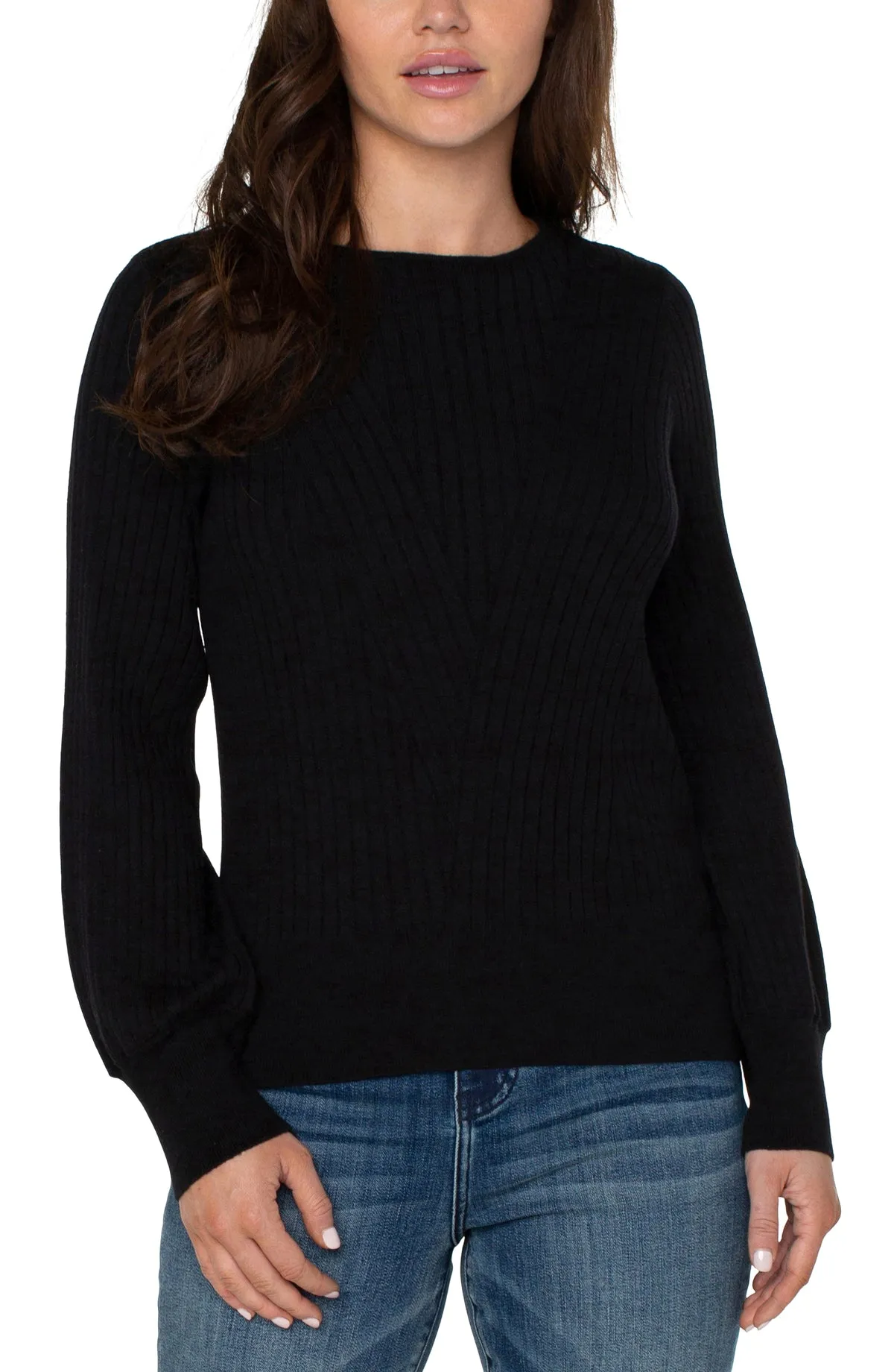 Long Sleeve Crew Neck Sweater W/Transfer Rib Detail