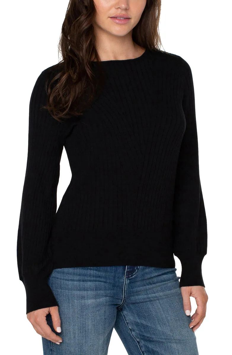 Long Sleeve Crew Neck Sweater W/Transfer Rib Detail