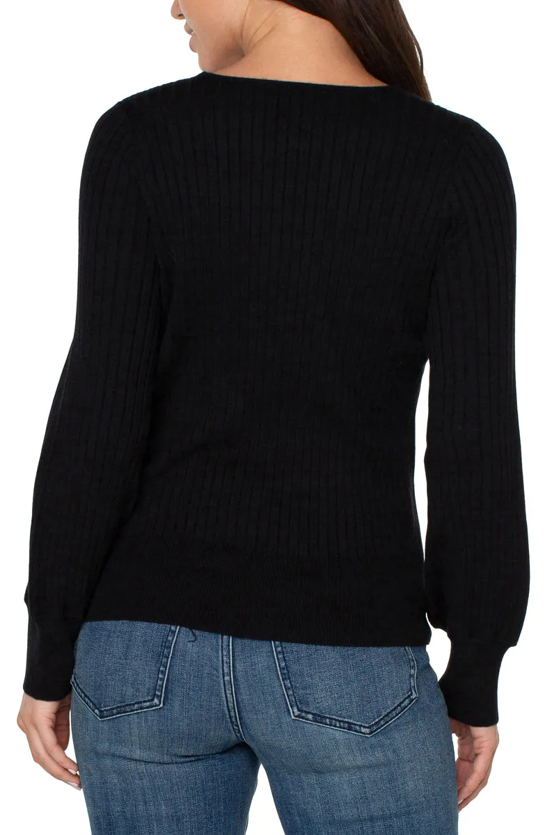 Long Sleeve Crew Neck Sweater W/Transfer Rib Detail