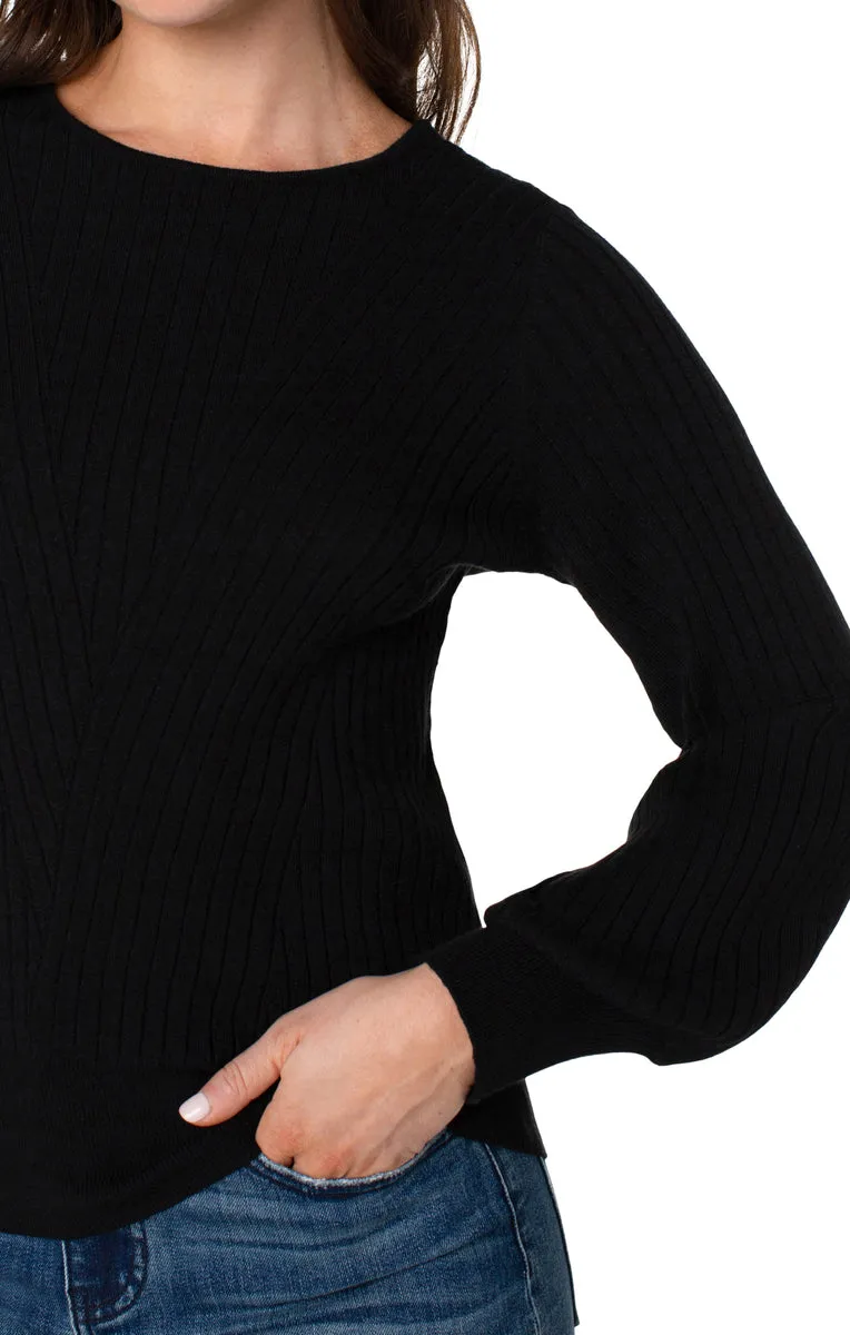 Long Sleeve Crew Neck Sweater W/Transfer Rib Detail