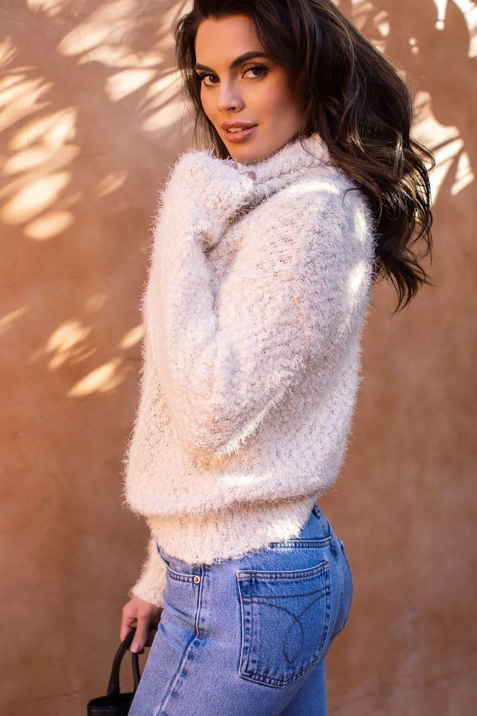 Love Me Madly Ivory Fuzzy Knit Turtleneck Sweater