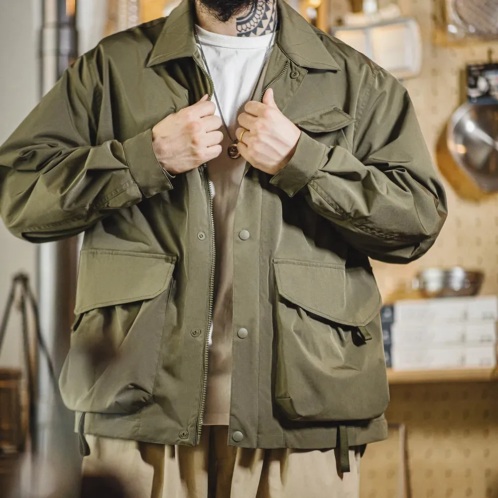 Men's Military Green Jackets with Large Pockets - Casual Lapel Jacket