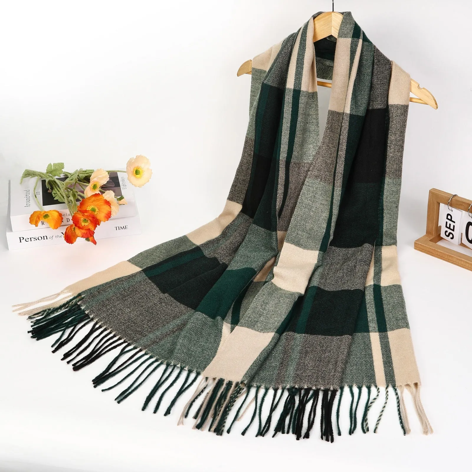 New Women Big Check Design Printed Winter Cotton/Viscose Scarf