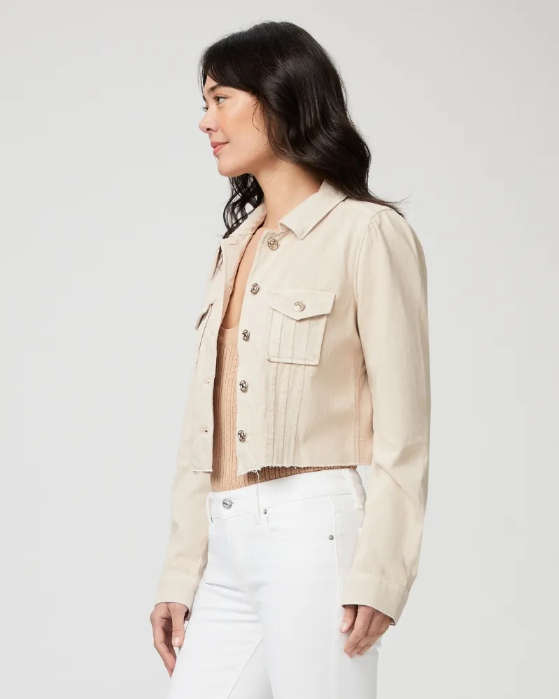 Paige - Cropped Pacey Denim Jacket in Soft Beige