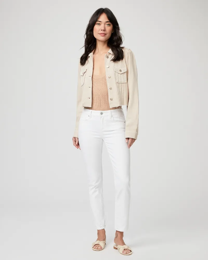 Paige - Cropped Pacey Denim Jacket in Soft Beige