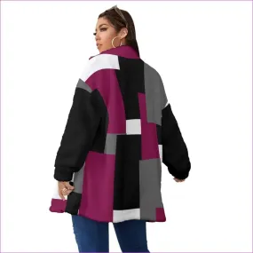 Patchwork Womens Block Borg Stand-up Collar Coat With Zipper Voluptuous ( ) Plus Size