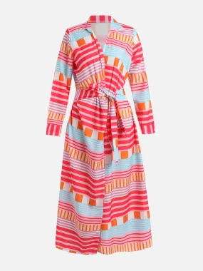 Pink Striped Wrap Dress