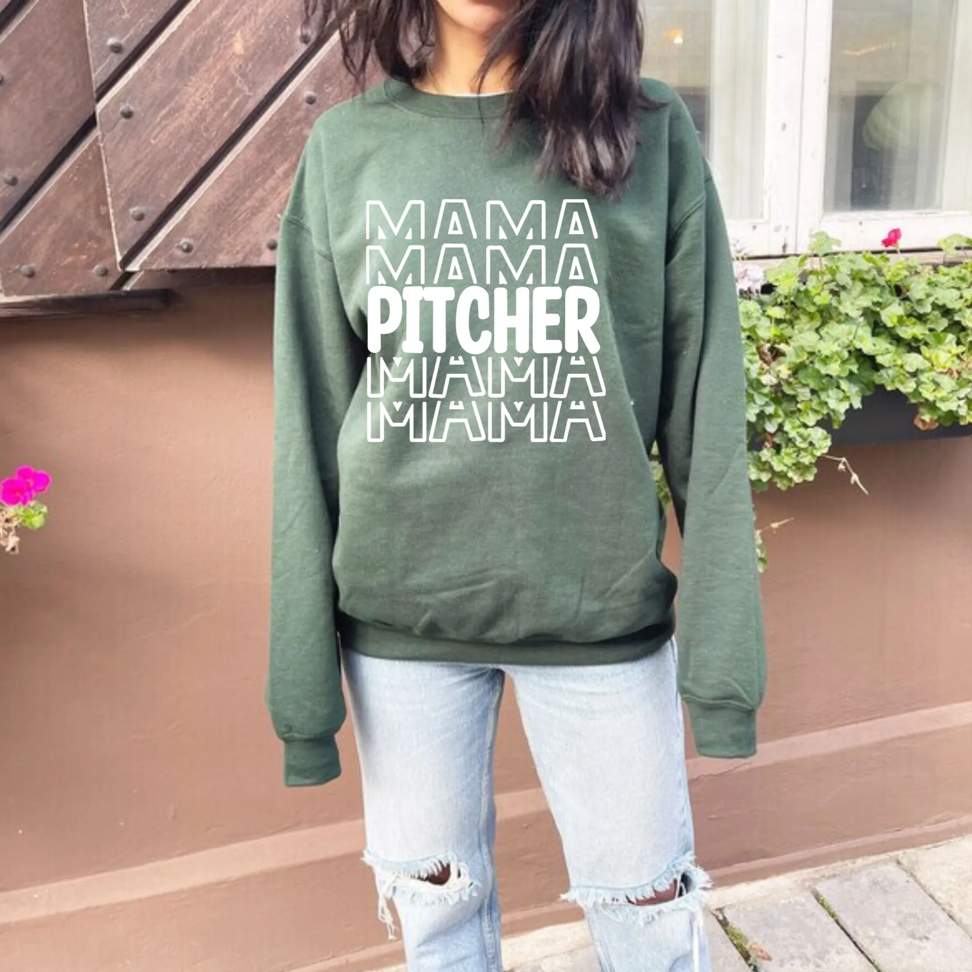 Pitcher Mama | Baseball Mom Crewneck Sweatshirt