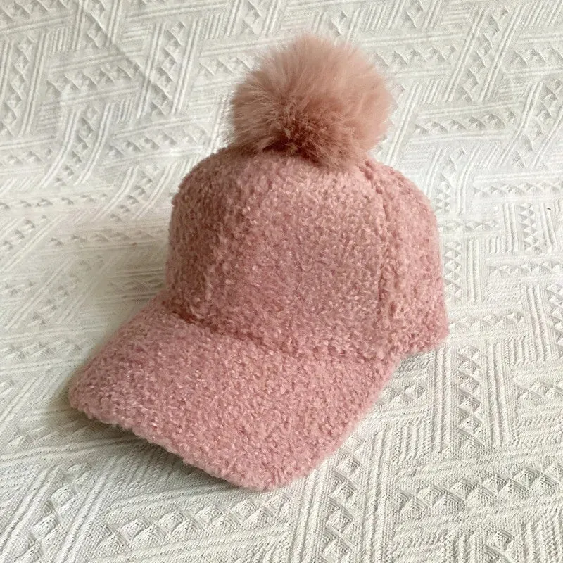 Pom Pom Fuzzy Baseball Hat