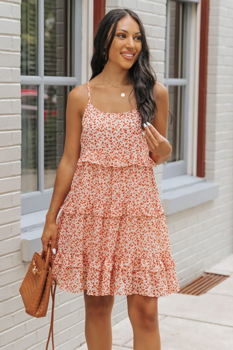 Red Floral Print Chiffon Babydoll Mini Dress - FINAL SALE