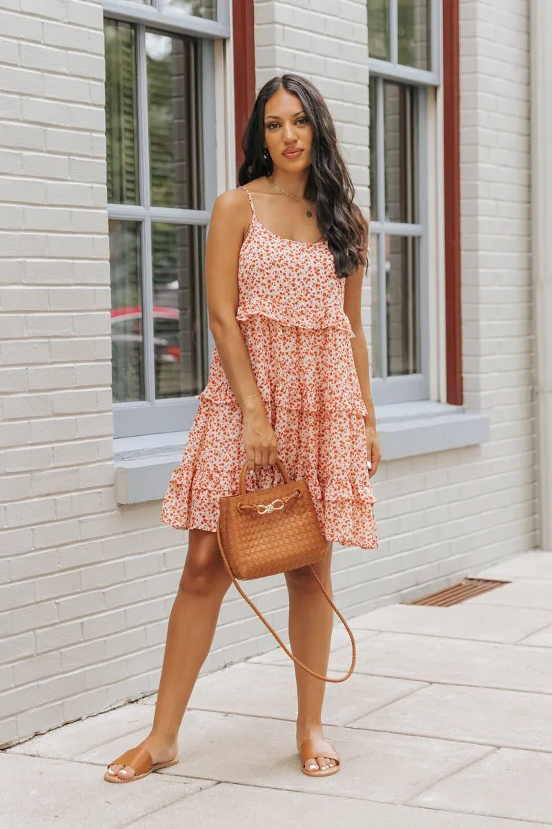 Red Floral Print Chiffon Babydoll Mini Dress - FINAL SALE