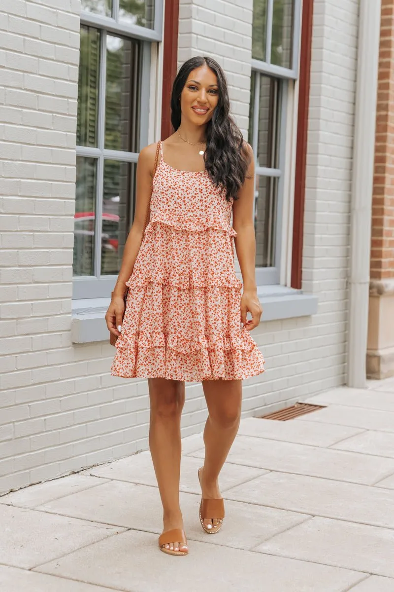 Red Floral Print Chiffon Babydoll Mini Dress - FINAL SALE