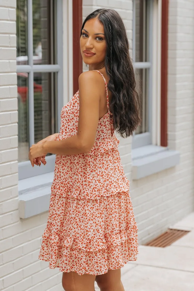 Red Floral Print Chiffon Babydoll Mini Dress - FINAL SALE