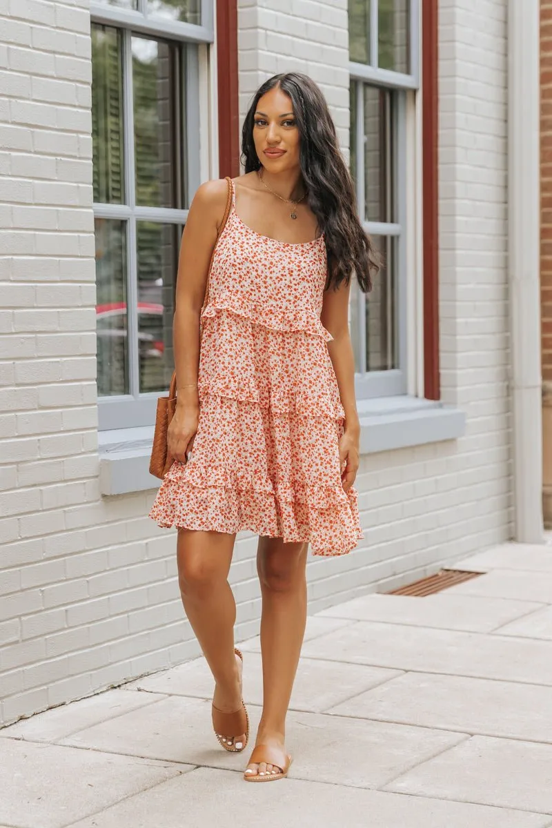 Red Floral Print Chiffon Babydoll Mini Dress - FINAL SALE