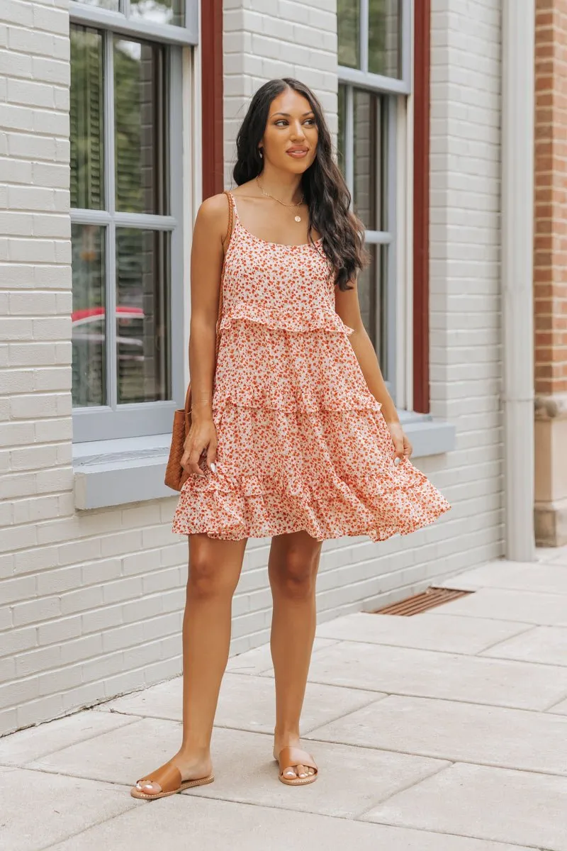 Red Floral Print Chiffon Babydoll Mini Dress - FINAL SALE