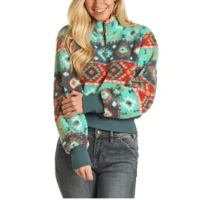 Rock & Roll Cowgirl Ladies Aztec Turquoise Pullover Sweater