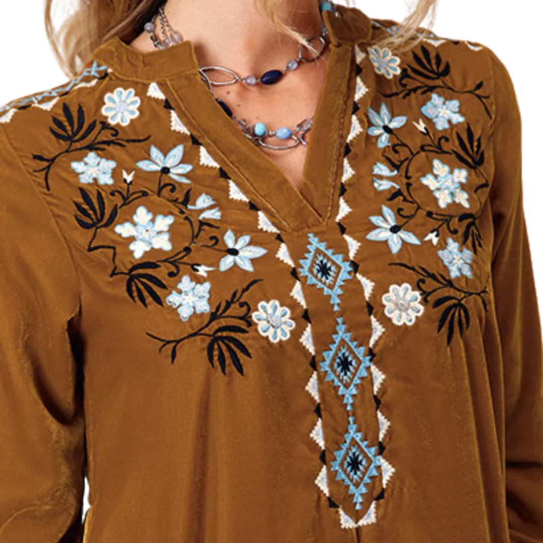 Roper Women's Poly Velvet Western Brown Shirt