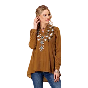 Roper Women's Poly Velvet Western Brown Shirt