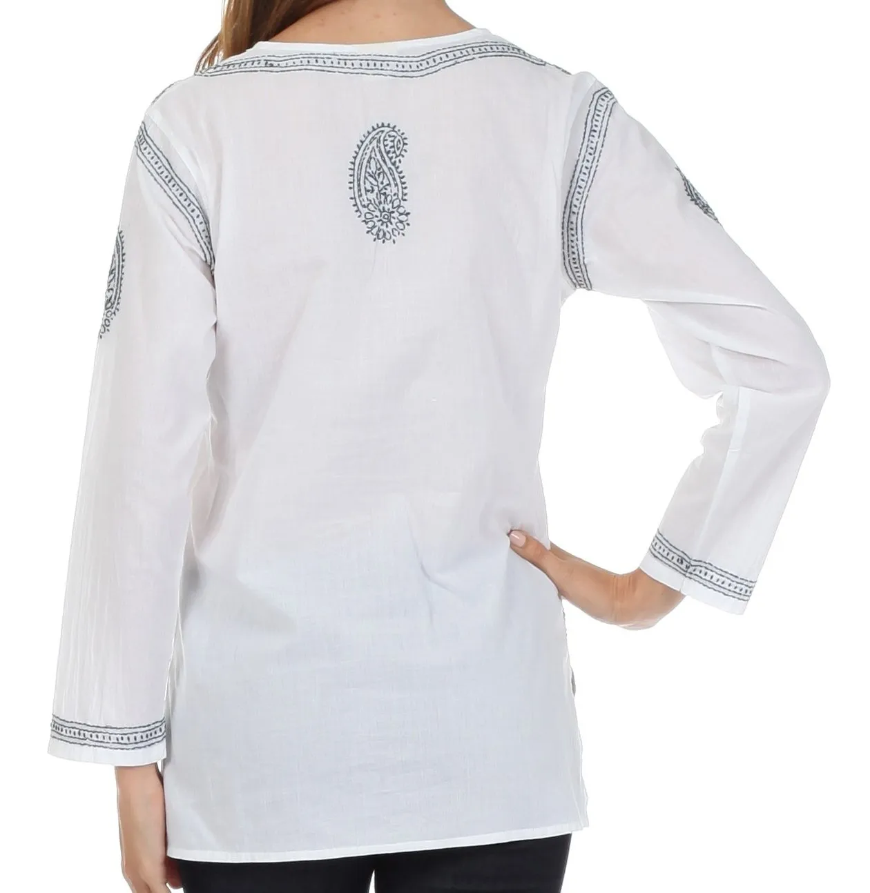 Sakkas Paisley Embroidered Cotton Long Sleeve Blouse