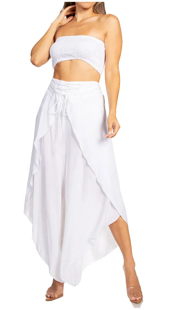 Sakkas Vanessa Women's Bandeau Tube Top & Wide leg Gaucho Pants Set Palazzo Boho