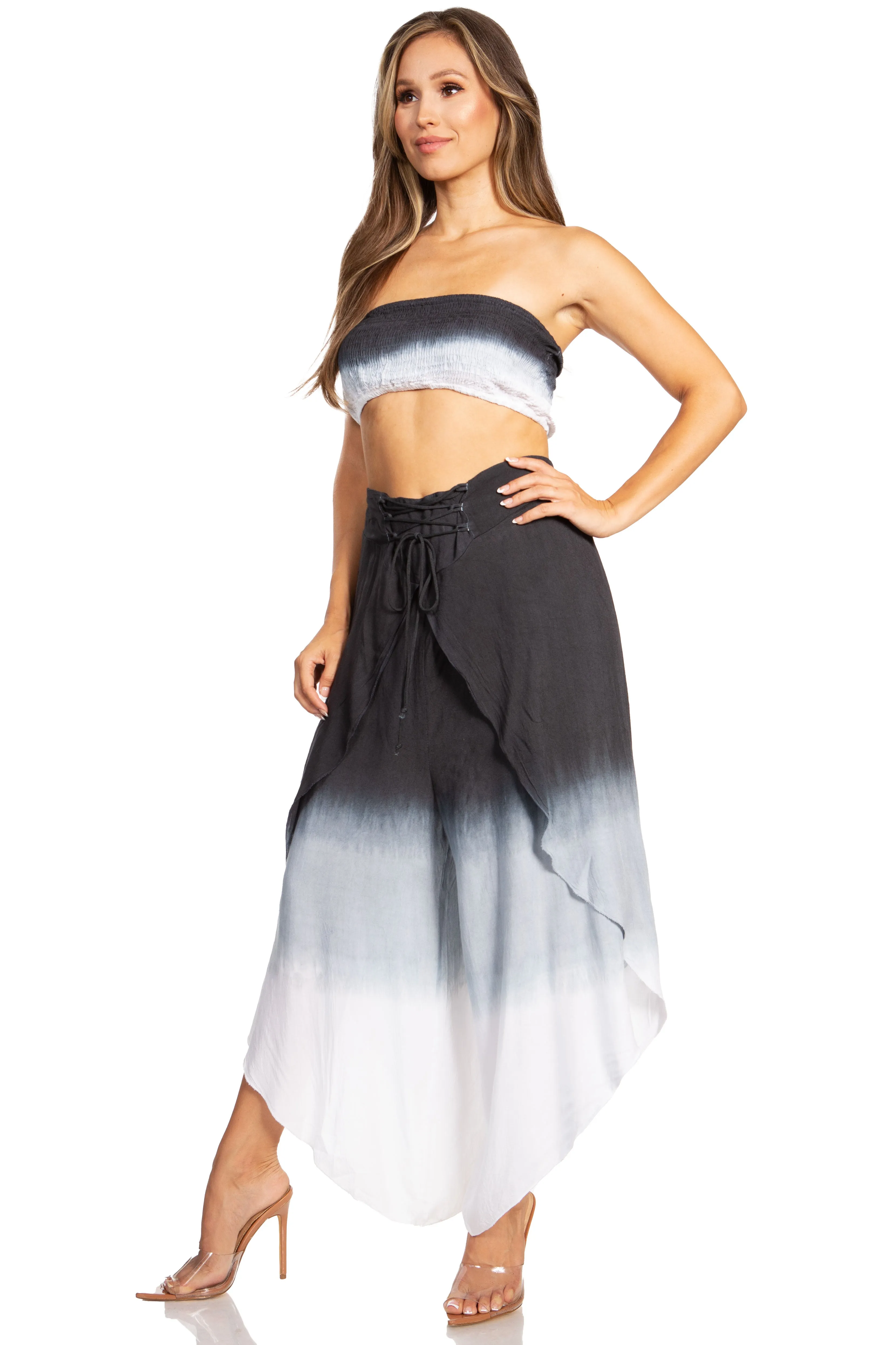 Sakkas Vanessa Women's Bandeau Tube Top & Wide leg Gaucho Pants Set Palazzo Boho