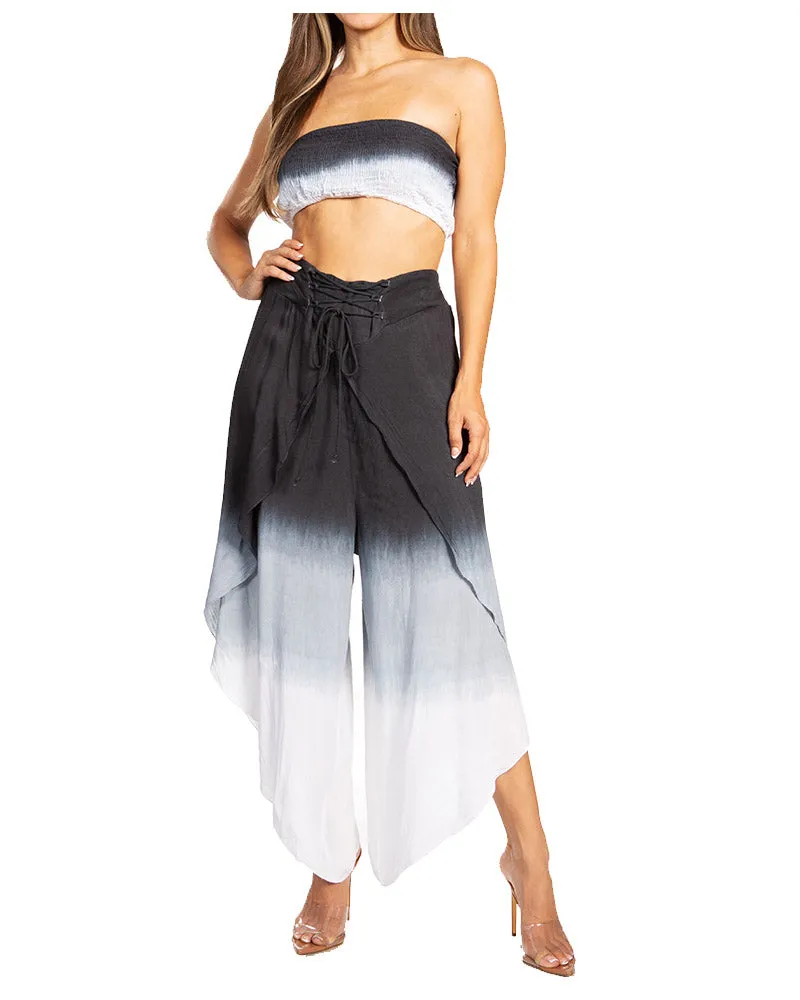 Sakkas Vanessa Women's Bandeau Tube Top & Wide leg Gaucho Pants Set Palazzo Boho