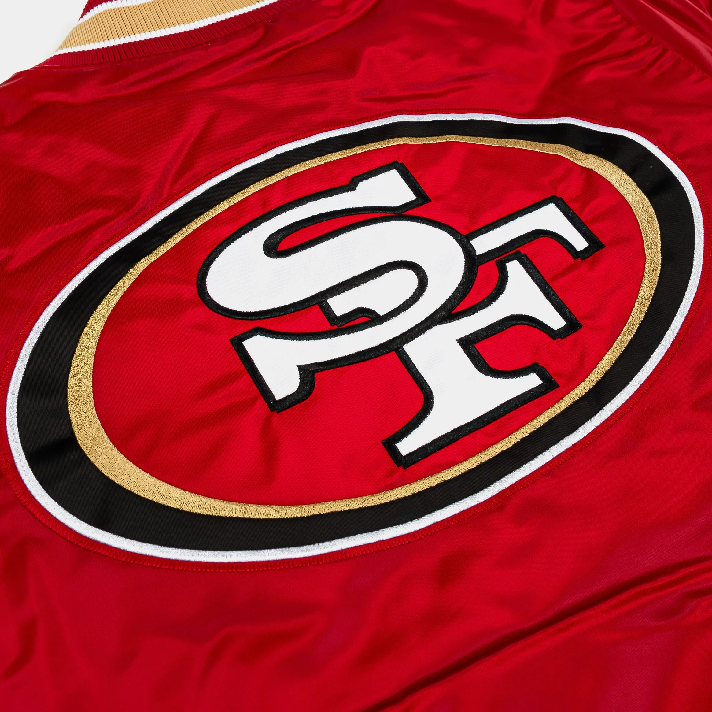 San Francisco 49ers Reversible Satin Bomber Mens Jacket (Red/Gold)