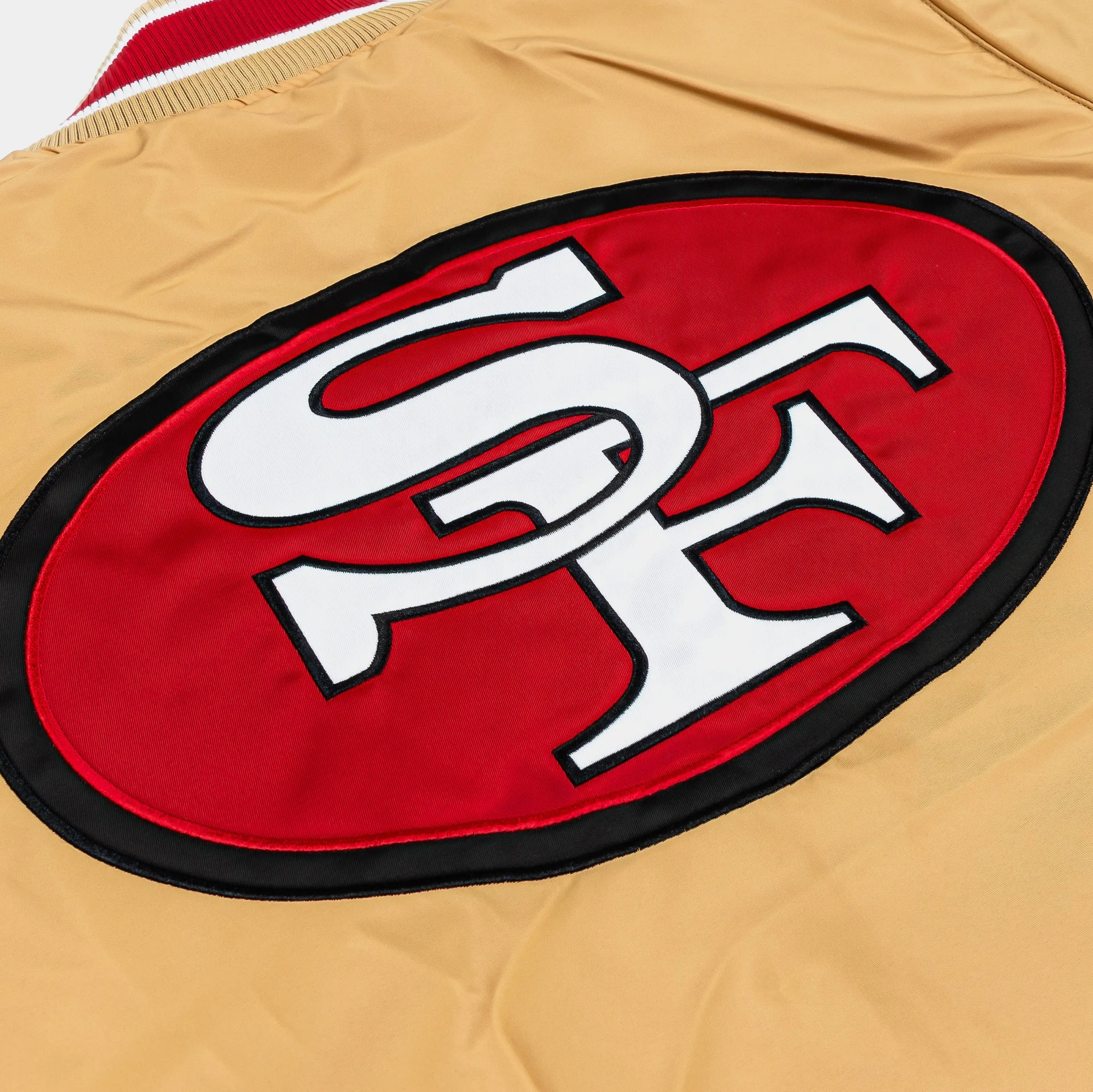 San Francisco 49ers Reversible Satin Bomber Mens Jacket (Red/Gold)