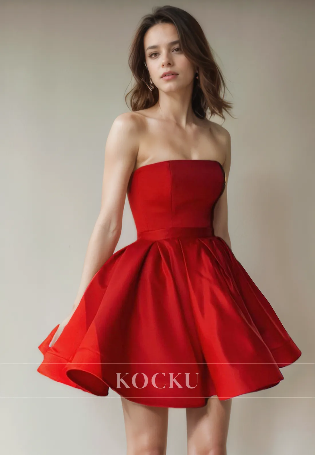 Simple & Casual Off-Shoulder Sleeveless A-Line Satin Party Homecoming Dress