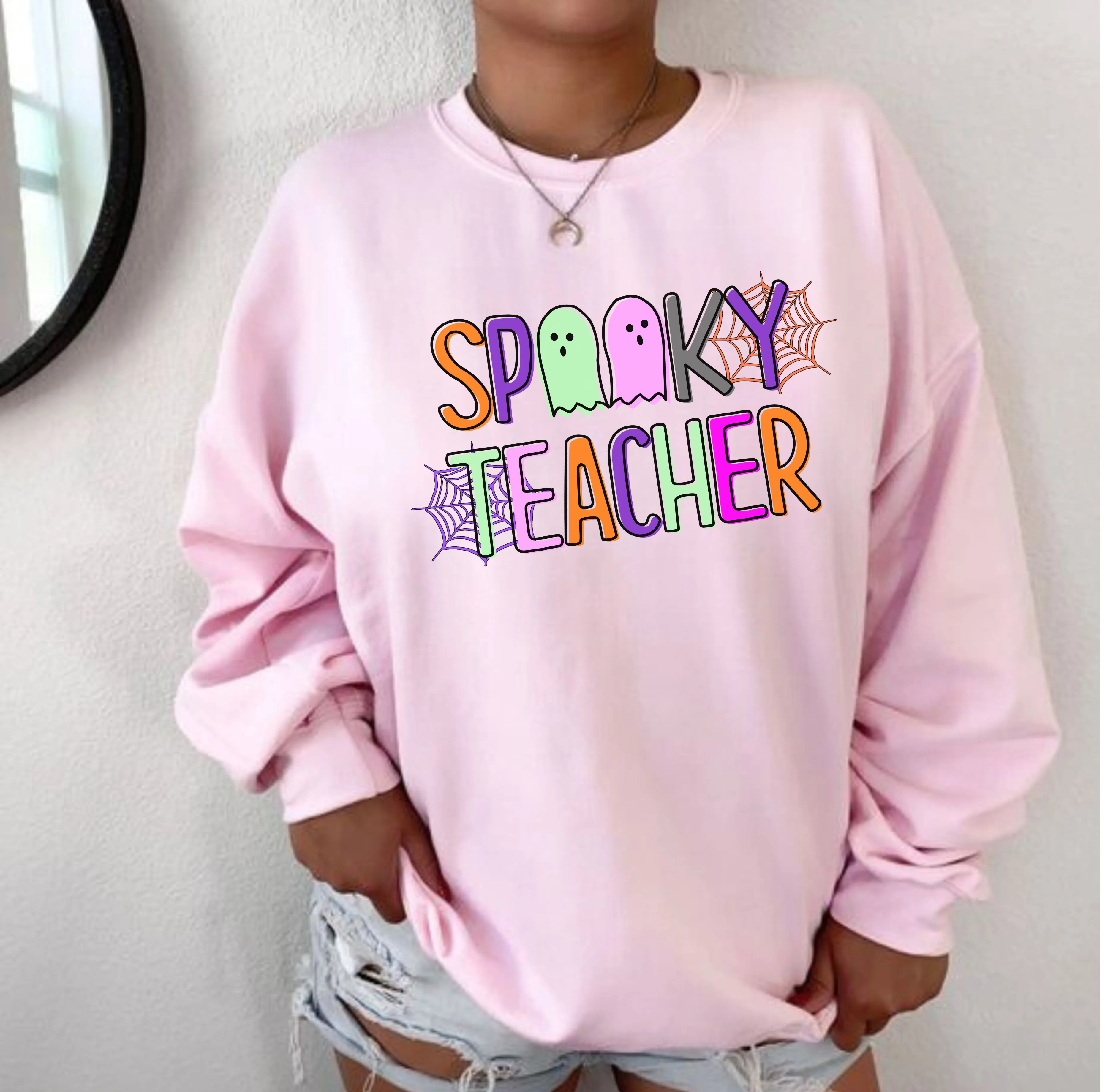 Spooky Teacher Sweatshirt | Retro Halloween Teacher Crewneck Sweatshirt