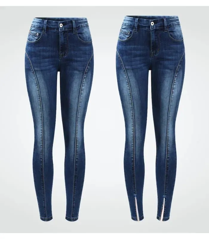 Stretchy Denim Jeans - High Street Style, Skinny Fit, Ankle-Length Women's Denim Pants