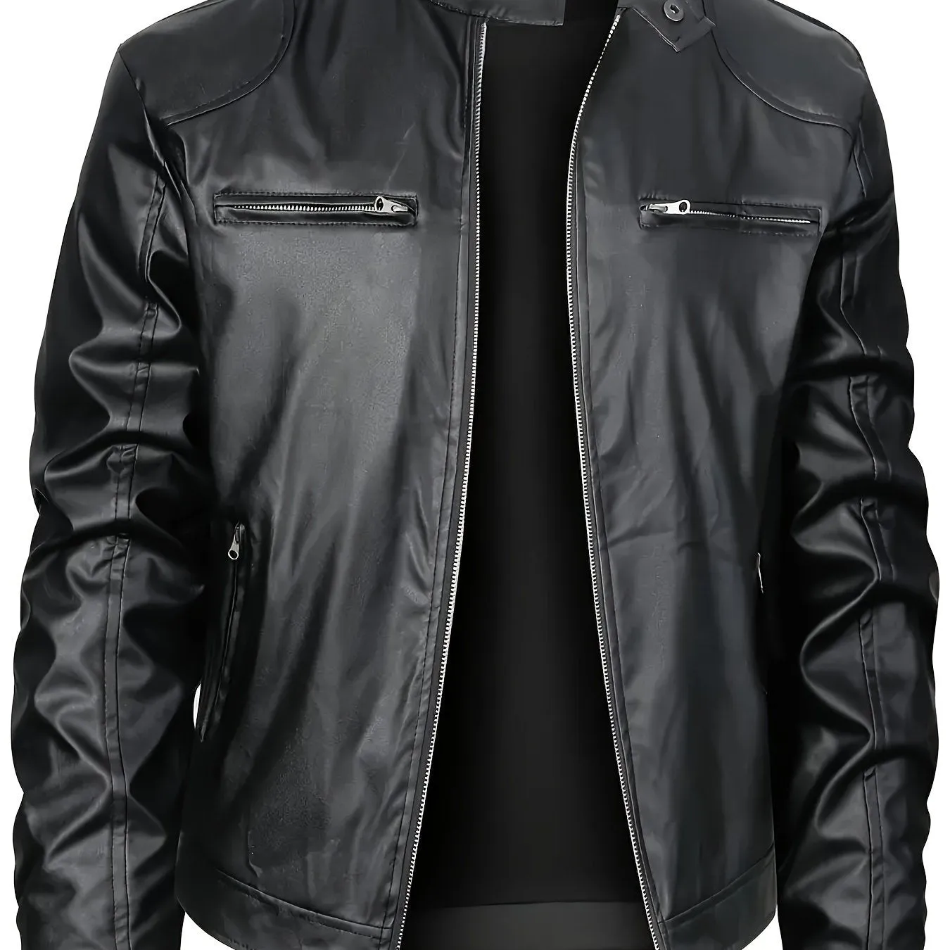 Stylish Mens ZipUp PU Leather Jacket for SpringFall