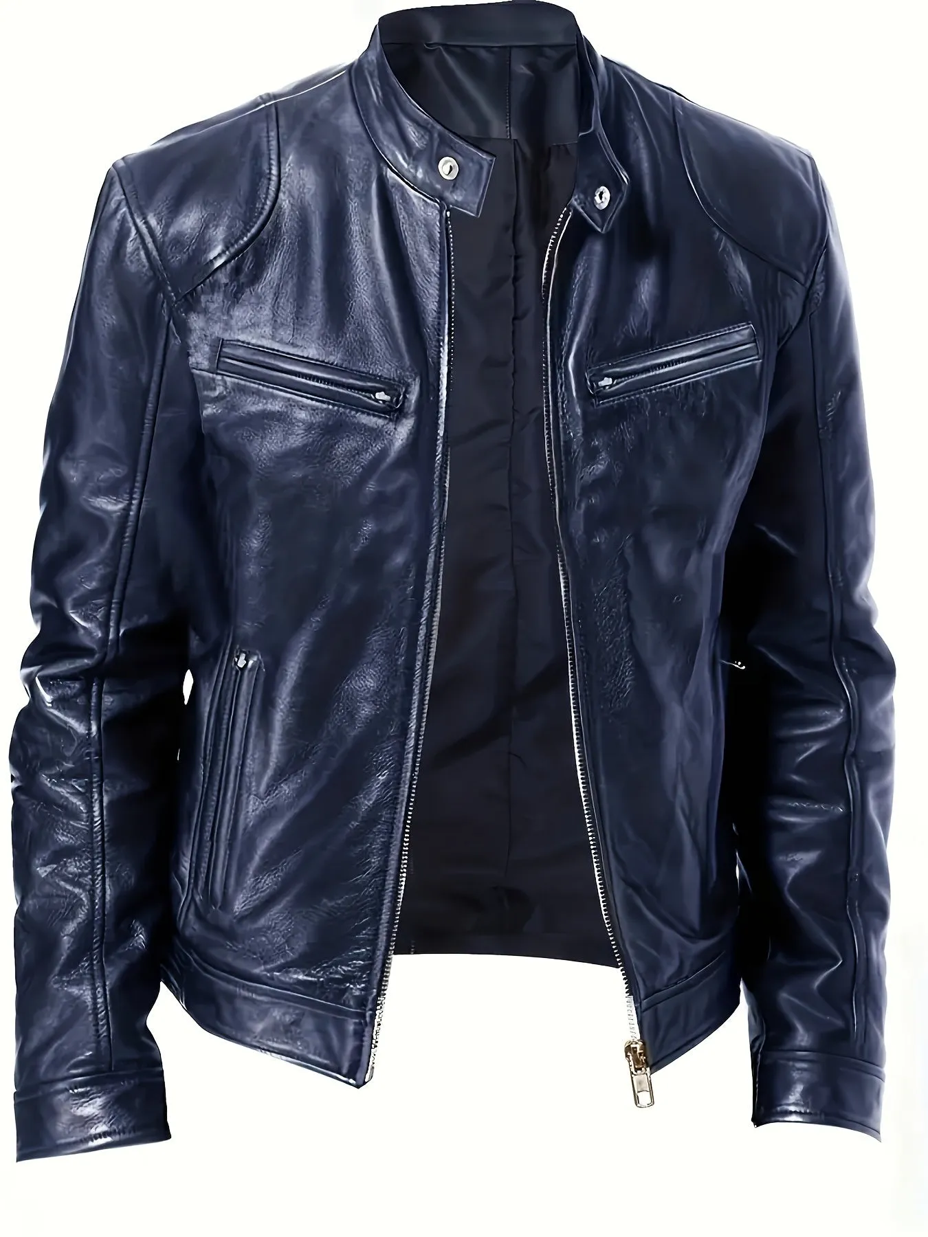 Stylish Mens ZipUp PU Leather Jacket for SpringFall