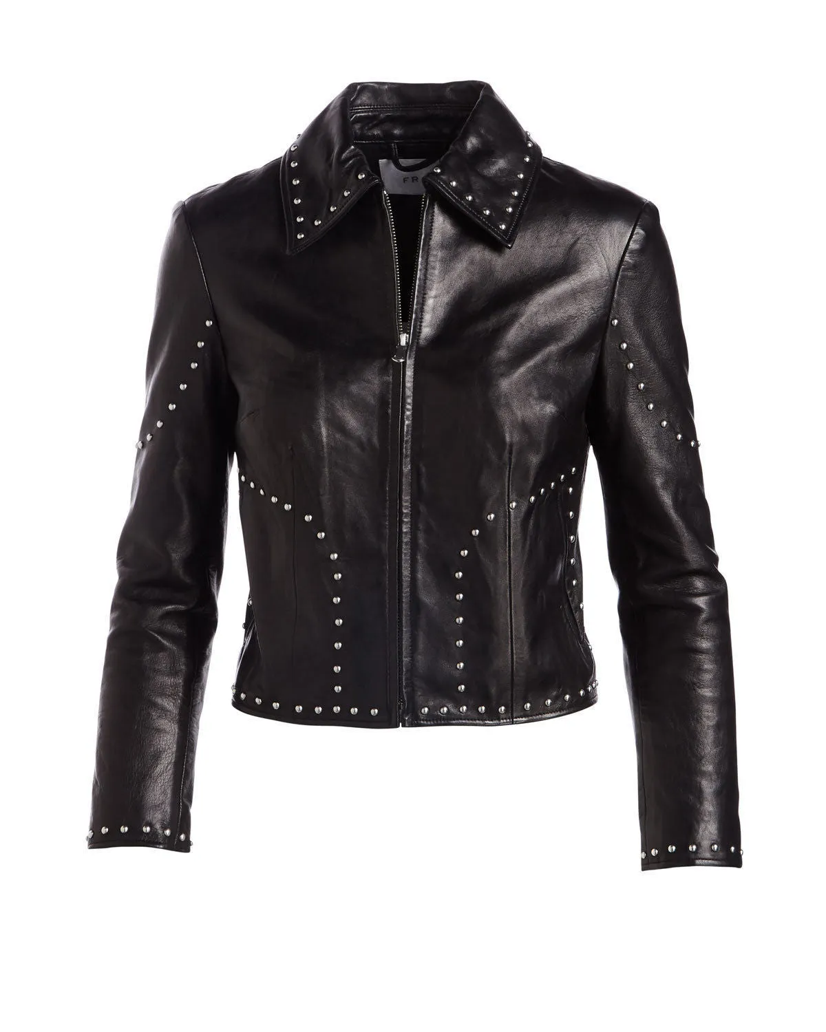 Stylish Studded Cropped Front Zip Women's Genuine Lambskin Leather biker Jacket