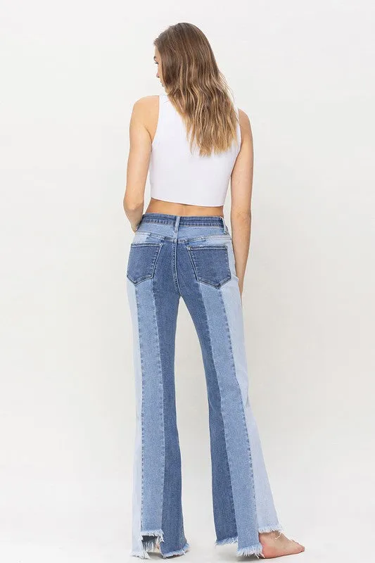 TEEK - Charmingly High Rise Relaxed Flare Uneven Raw Hem Jeans