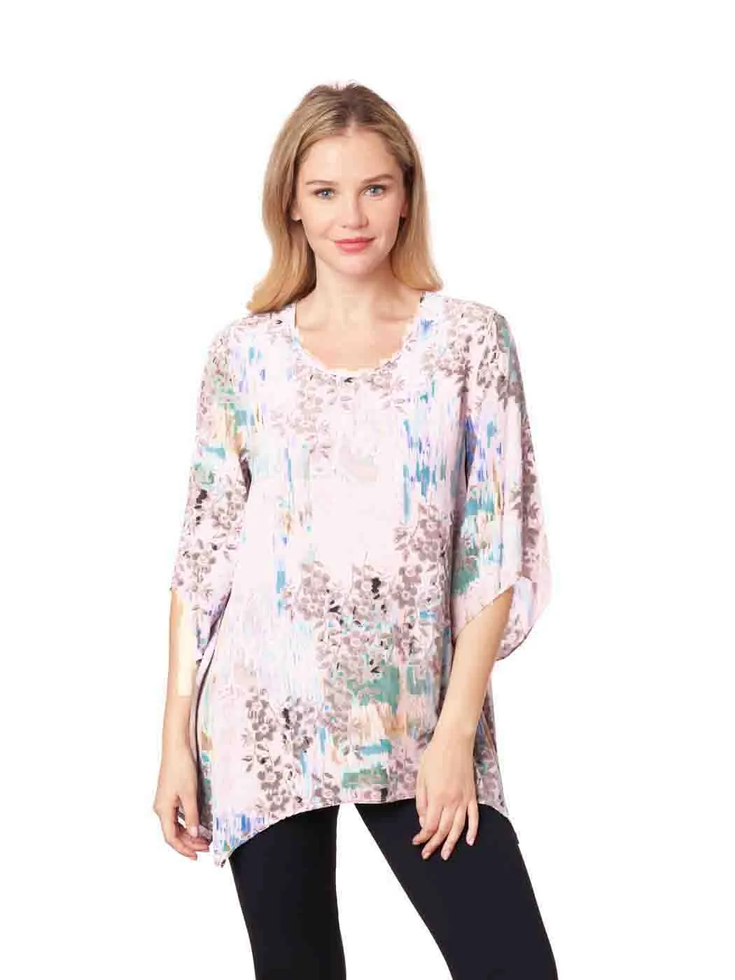 Tianello "Fora Flora" Print 100% Washable Silk "Natalie" Blouse