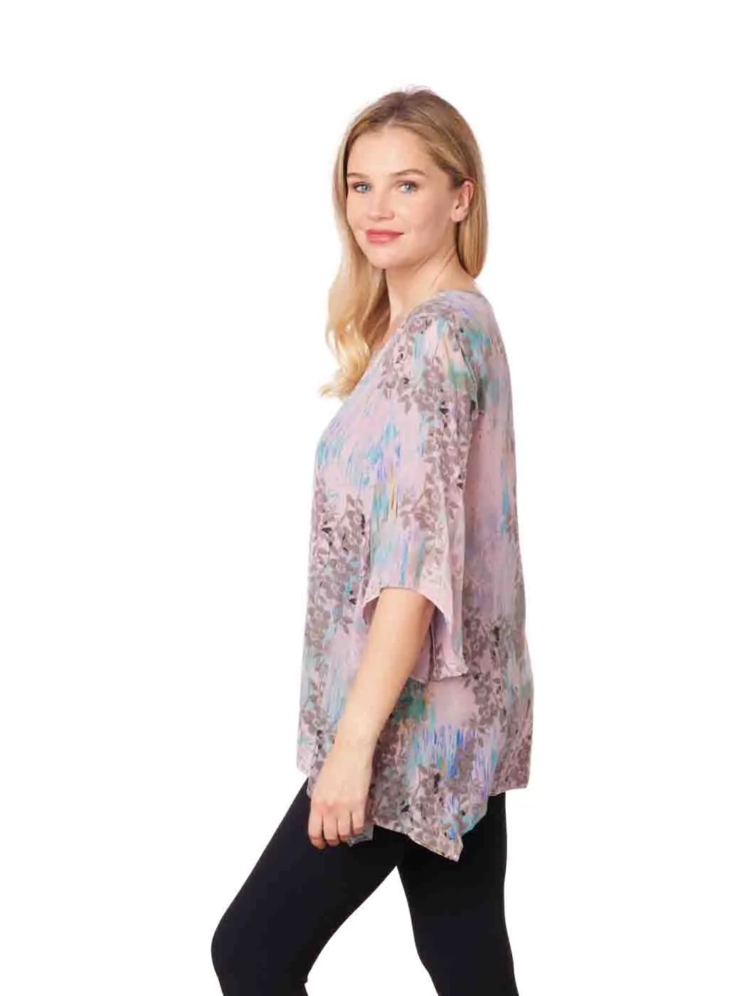 Tianello "Fora Flora" Print 100% Washable Silk "Natalie" Blouse