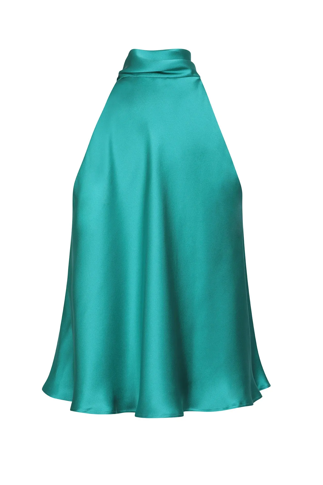 Tie-Neck Silk Satin Top in Emerald Green - Steph