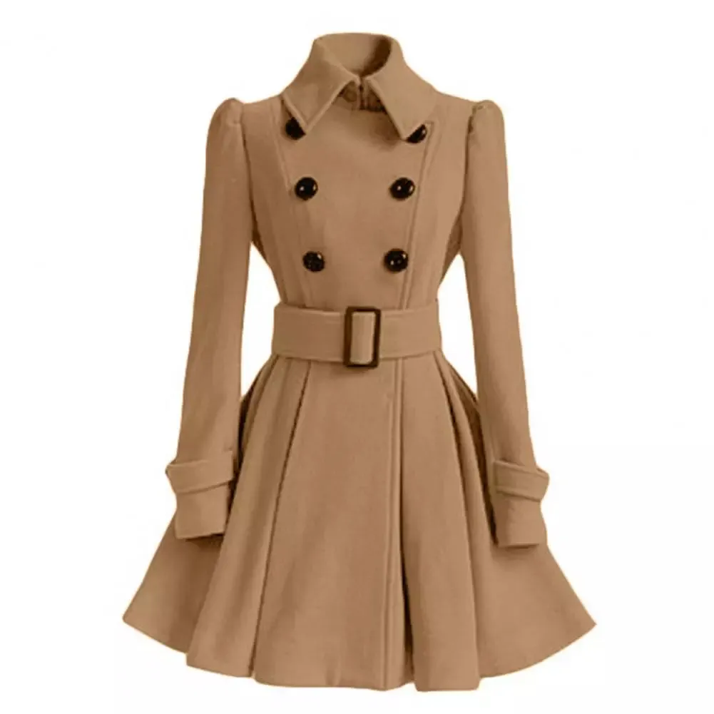 Trendy Solid Color Double-breasted Trench Coat