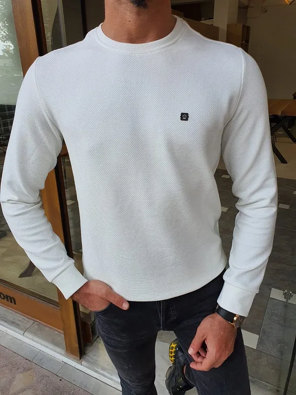 White Slim Fit Crew Neck Sweater by GentWith.com