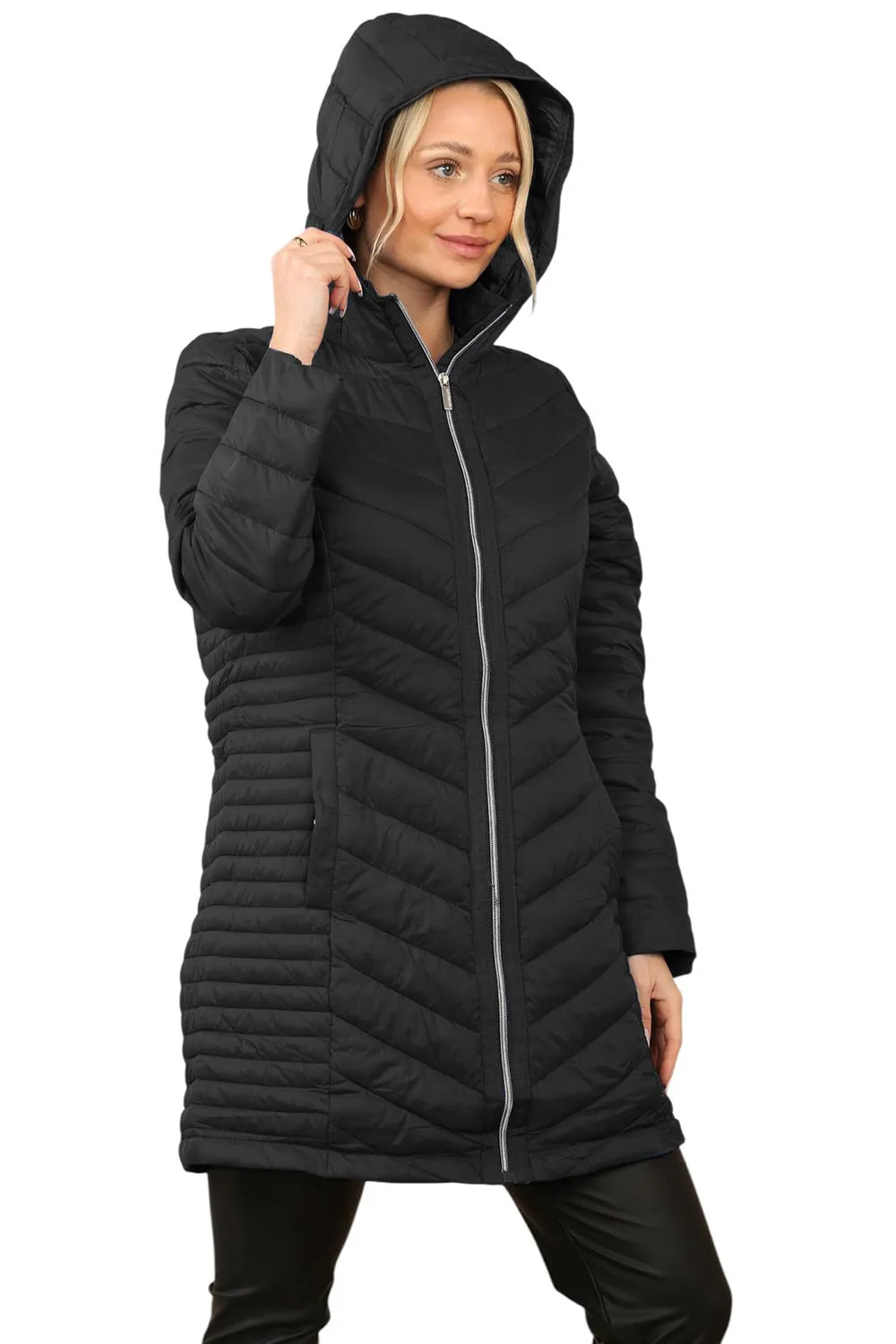 Womens Long Hooded Puffer Jacket