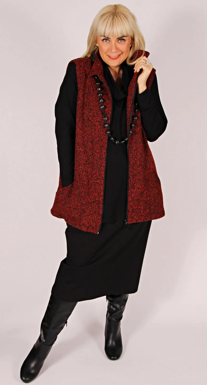 Zip Front Vest Ruby Boucle Knit